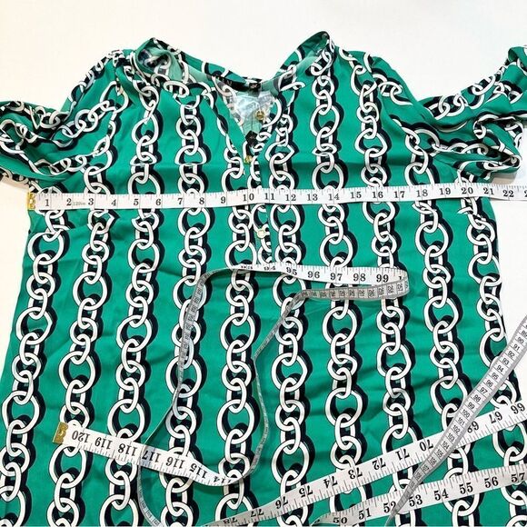 Iman Green Tunic Top Asymmetrical Hem Chainlink Print Size M NWT - Picture 10 of 11